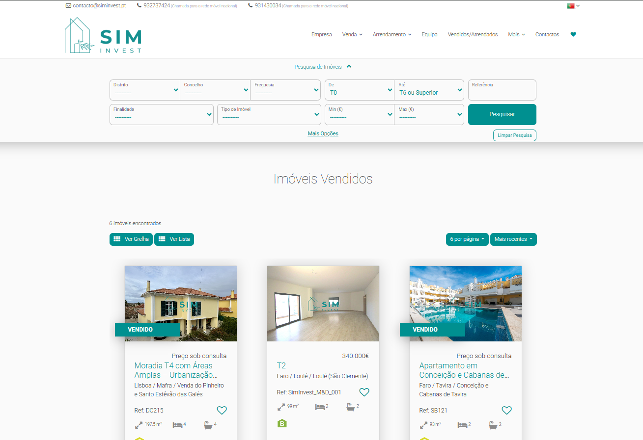 exemplo de página de imóveis comercializados