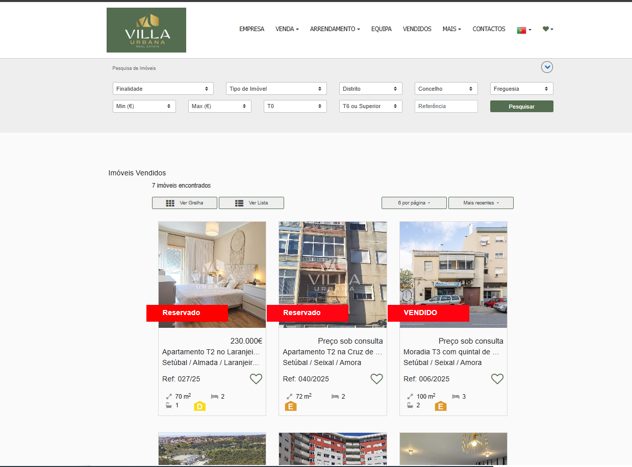 exemplo de página de imóveis comercializados