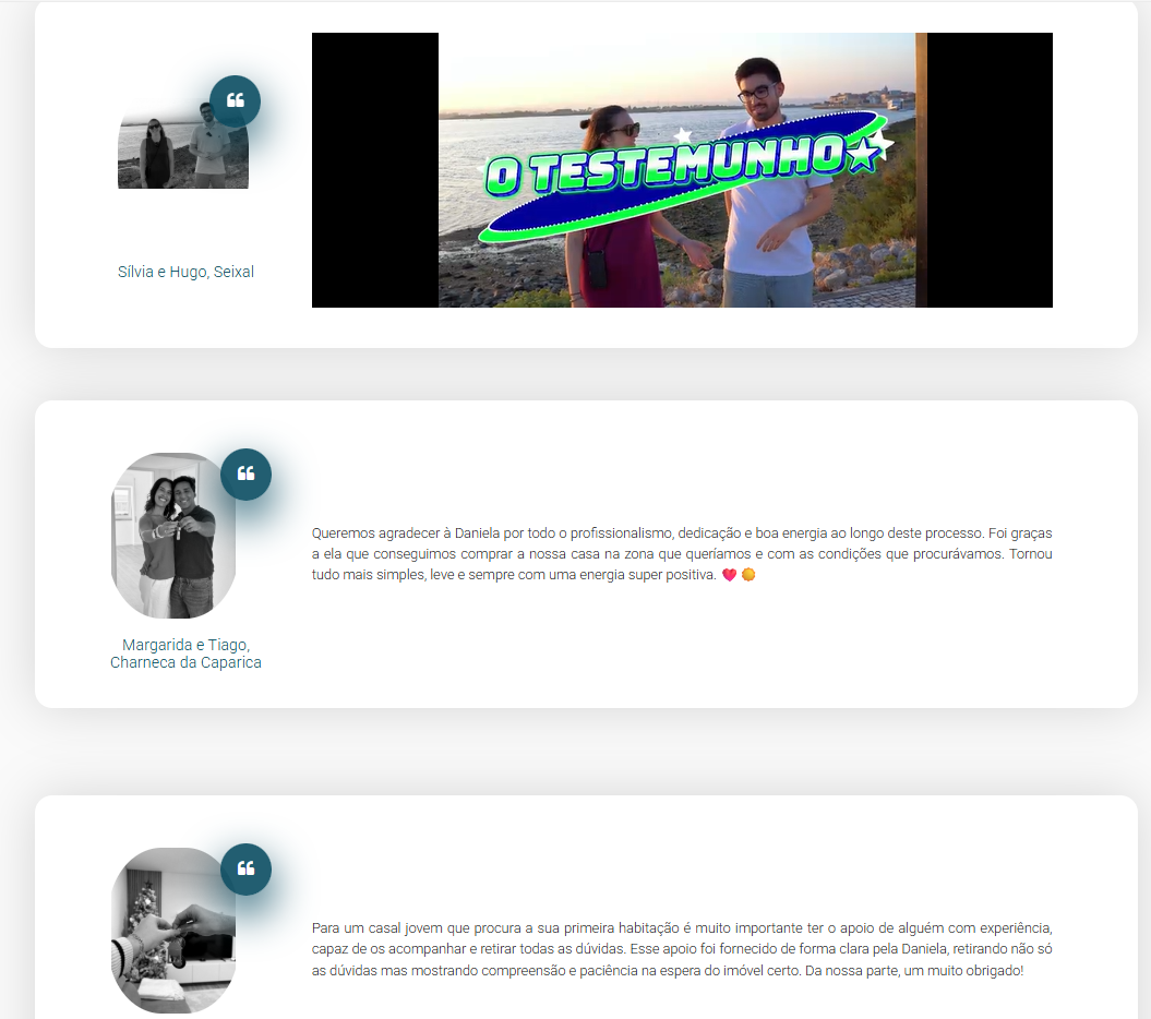 Demos dos websites - testemunhos