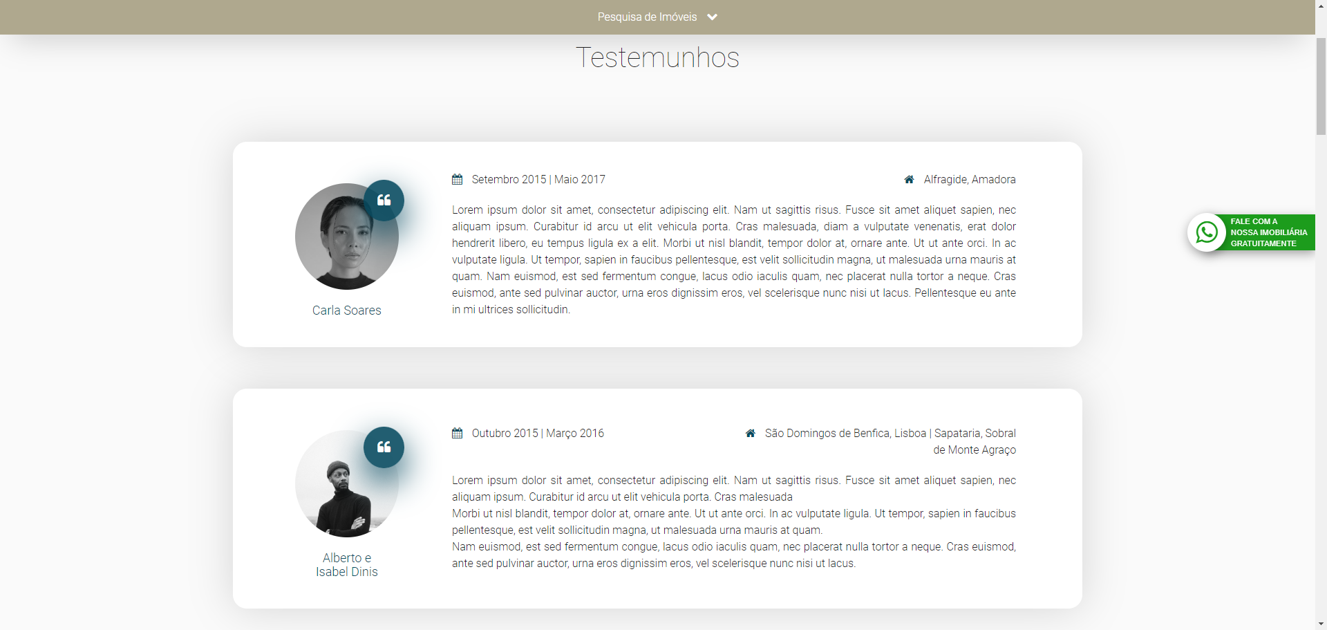 Demos dos websites - testemunhos