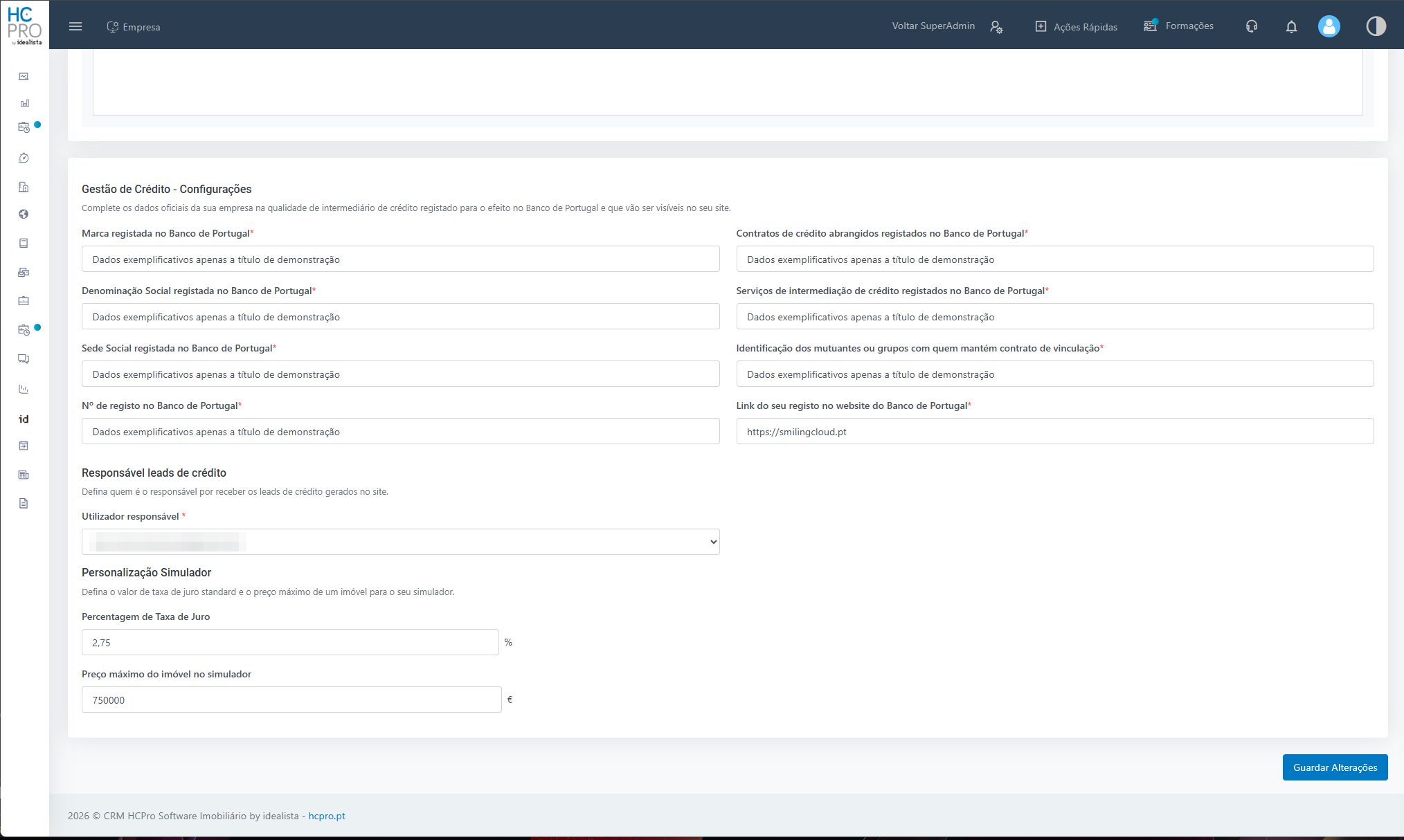 Demos dos websites - testemunhos